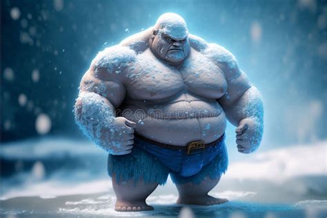 Ai Generated Illustration Of A Blue Angry Ogre In Winter Stock