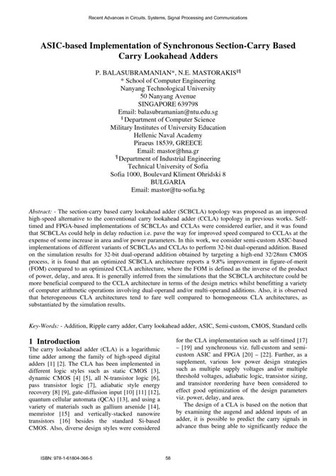 Asic Based Implementation Of Synchronous Section Carry Based Carry