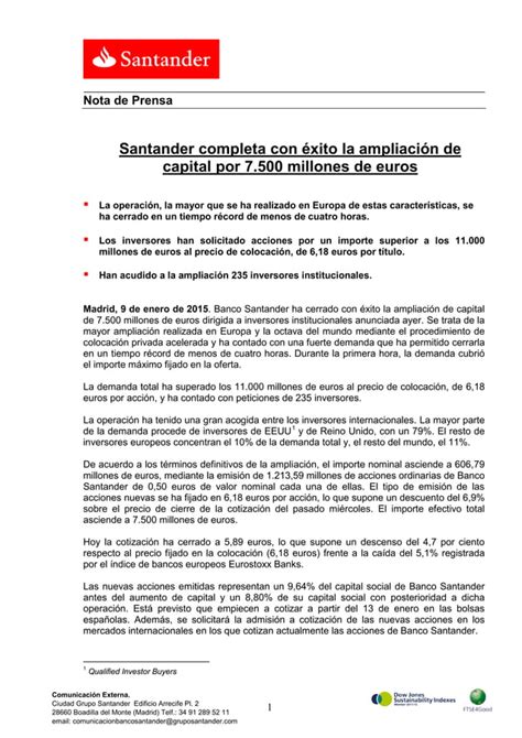 Santander Completa Con Xito La Ampliaci N De Capital Por