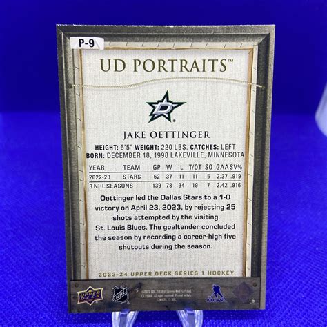 Upper Deck Series Ud Portraits Jake Oettinger P Dallas