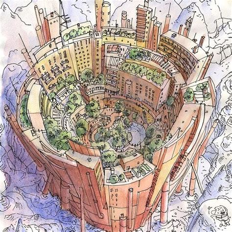 La Citt Circolare By Luca Massone Disegni Architecture Drawing Art