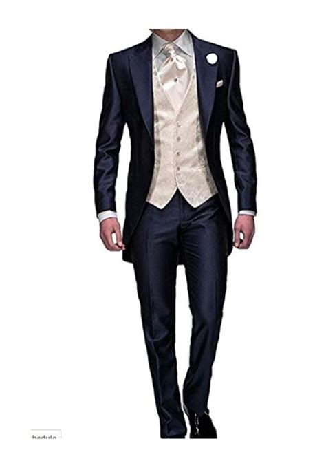 Navy Blue Groom Tuxedos 3 Pieces Tailcoat Wedding Suits Men Suit Groom