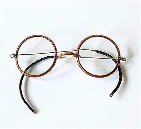 Antique Early 1900 S Wire Rim Eyeglasses Golden Brown Gem