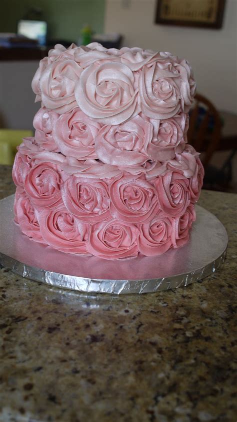 Deep Pink Ombre Rose Two Tiered Bridal Shower Cake Cake Bridal