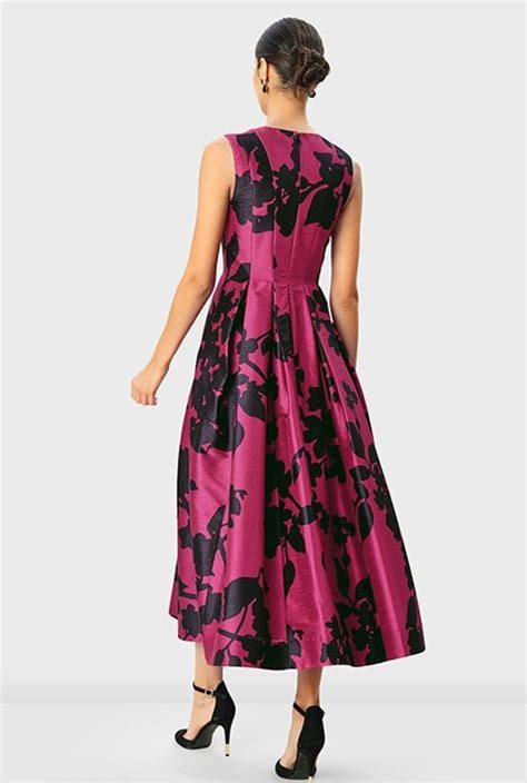 Shop Floral Print Dupioni Release Pleat Dress Eshakti