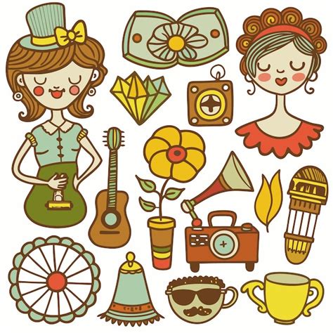 Premium Vector Colorful Handdrawn Icons For A Fun Retro Design