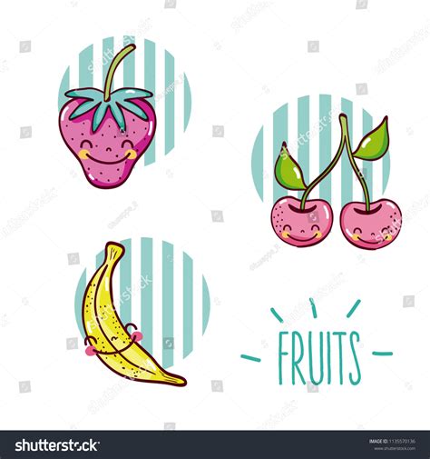 Vektor Stok Set Cute Fruits Cartoons Tanpa Royalti 1135570136 Shutterstock