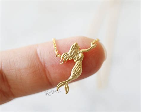 Gold Mermaid Necklacetiny Gold Mermaid Necklace Swimming Etsy