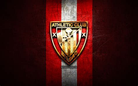 Download wallpapers Athletic Bilbao, golden logo, La Liga, red metal ...