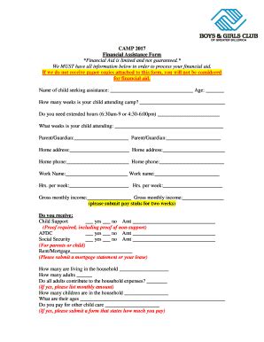 Fillable Online Summer Camp Financial Assistance Form Fax Email Print