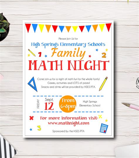 Family Math Night Event Flyer Template, School Math Night Flyer Template, PTA, PTO, School Event ...