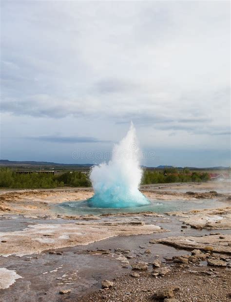 Famous Geyser Strokkur Eruption In The Geysir Area Iceland Stock Image