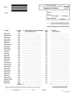 Fillable Online Tax Utah TC 62F Restaurant Tax Return Forms