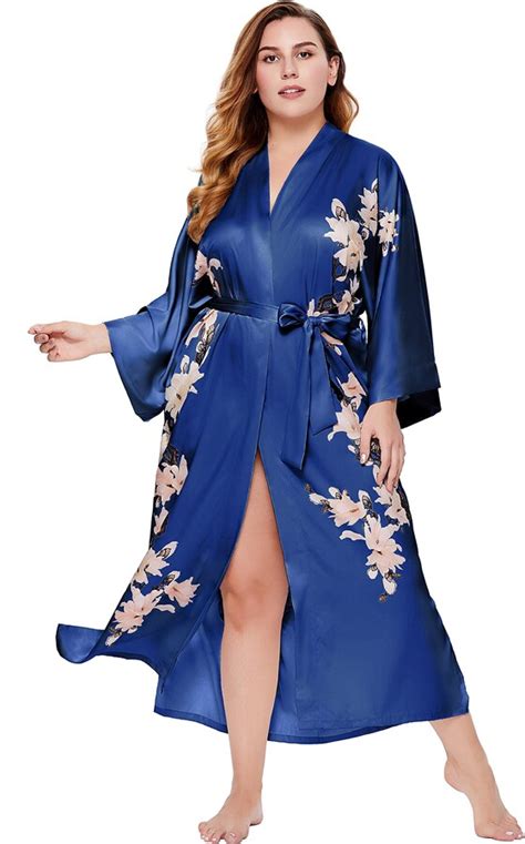 Babeyond Plus Size Long Kimono Robe Floral Satin Robes Plus Size Kimono