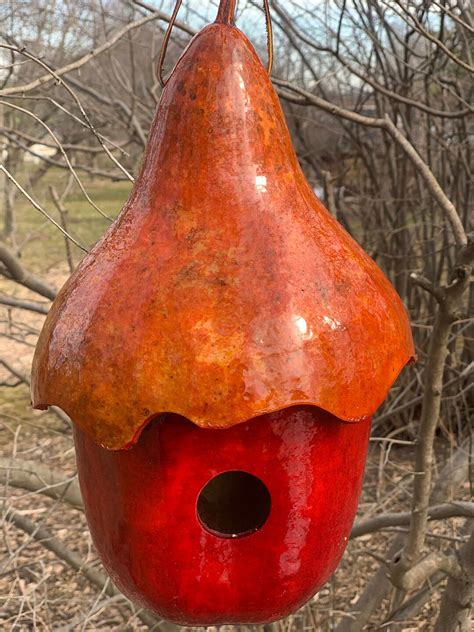 Gourd Birdhouse Hand Painted Apple Top Red Gourd Birdhouse Garden