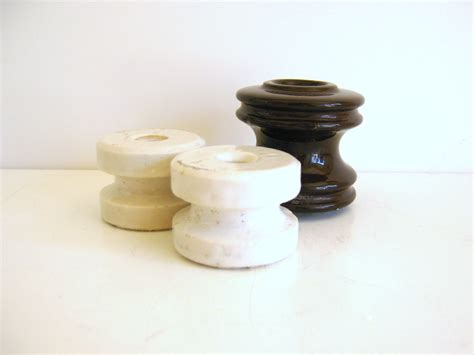 Vintage Ceramic Insulators White Brown