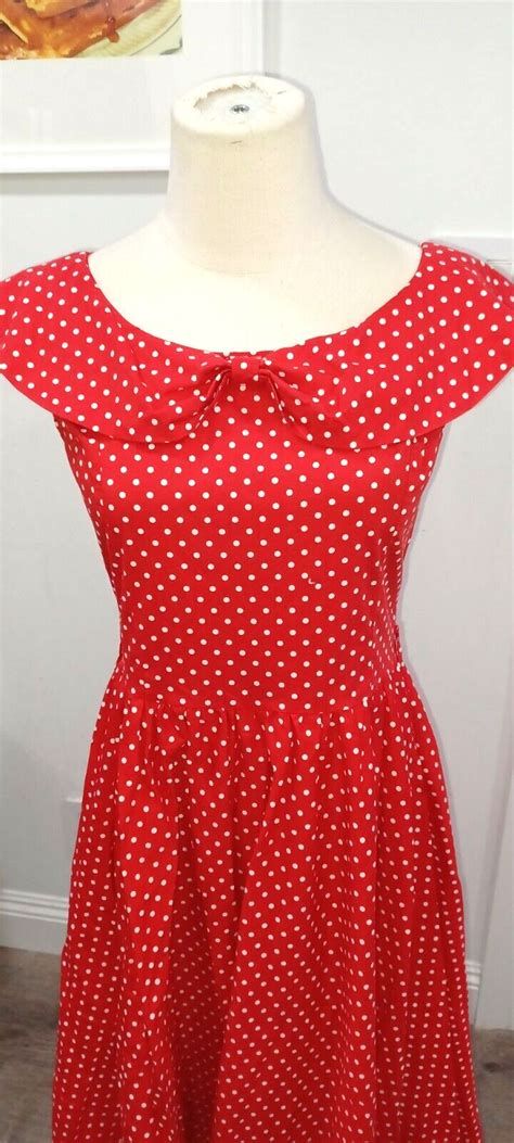 Retro Pin Up Rockabilly Dress Red White Polka Dot Fit Gem