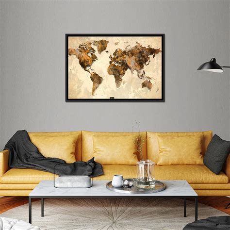 Rustic World Map Multi Panel Canvas Wall Art | ElephantStock