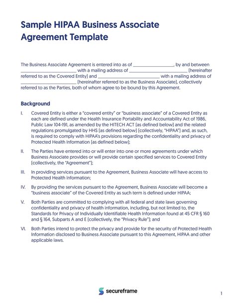 Free Printable Business Associate Agreement Baa Templates Word