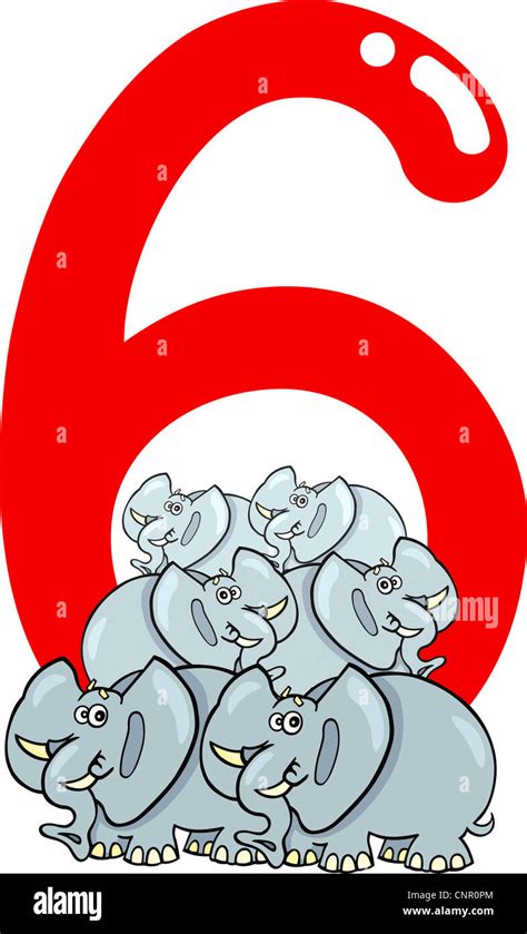 cartoon illustration with number six and elephants Stock Photo - Alamy