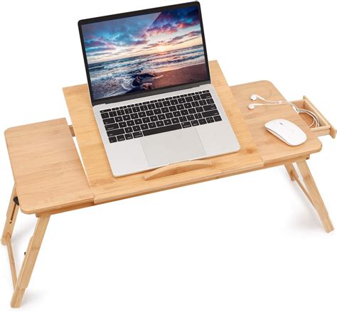 Laptop Desk For Bed Large Right Left Handed Adjustable Bamboo Serving