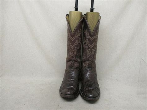 Justin Brown Leather Snake Skin Cowboy Western Boots Gem