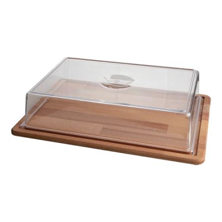 Plateau De Service Rectangulaire En Bois Avec Cloche 100x390x290 EMGA