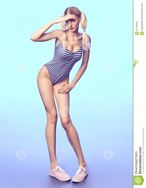 Pinup Playful Woman In Swimsuit Beach Body Stock Image Image Of