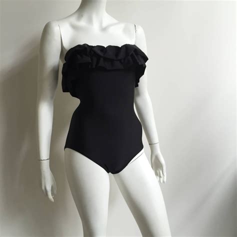 Bill Blass 70s Black Ruffled Swimsuit Size 4 At 1stdibs