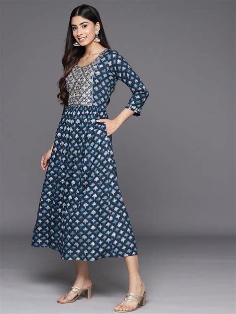 Buy Navy Blue Embellished Rayon Fit And Flare Dress Online At Rs439