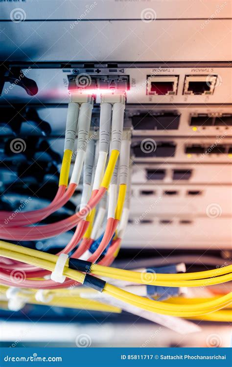 Fiber Optic Cable Connect To Ethernet Switch Stock Image - Image of firewall, fiber: 85811717