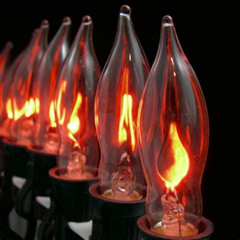 Sienna Set of 10 Flickering Amber Flame C7 Halloween Lights - Black Wire