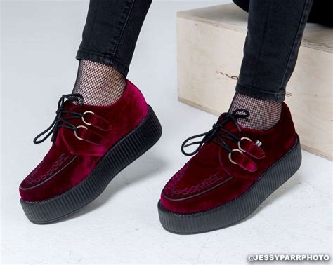 These Burgundy Velvet T U K Round Toe Mondo Sole Viva Creepers Feature Our New Lightweight