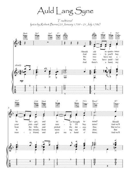 Auld Lang Syne Guitar Fingerstyle Arr Pianosheetnow By Robert Burns Sheet Music For Guitar