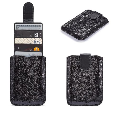 Dteck Phone Card Holder Rfid Blocking Minimalist Wallet Bling Glitter