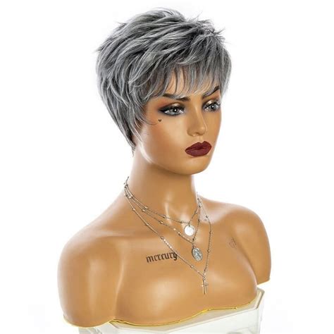 Short Pixie Cut Wigs Synthetic Wigs Gray Wigs Short Cut Wig For Women Men Wigs Etsy