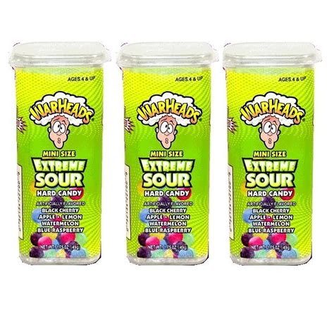 Warheads Extreme Sour Hard Candy Mini Size Flip Open Top Pack Of 3