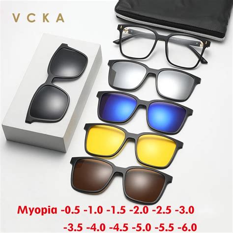 VCKA 6 In1 Men Classic Polarized Myopia Sunglasses Optical Magnetic