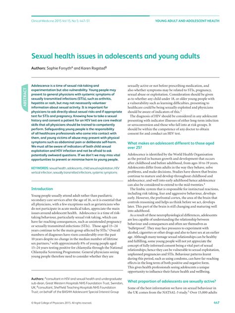 Pdf Sexual Health Issues In Adolescents And Young Adults