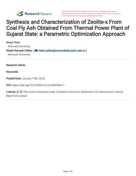 Pdf Synthesis And Characterization Of Zeolite X From Coal Fly Ash