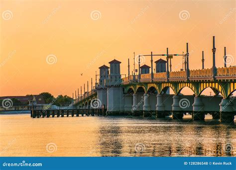 St. Augustine, Florida, FL Bridge of Lions at Sunrise Stock Photo - Image of harbor, colonial ...