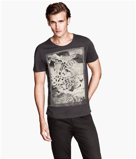 Handm T Shirt With A Print In Black For Men Lyst