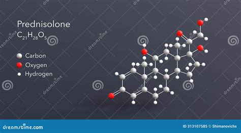 Prednisolone Molecule 3d Rendering Flat Molecular Structure With Chemical Formula And Atoms