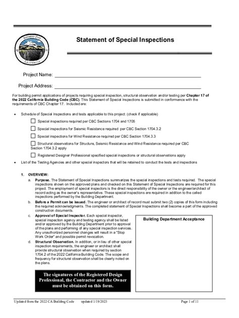 Fillable Online Statement Of Special Inspections And Structural