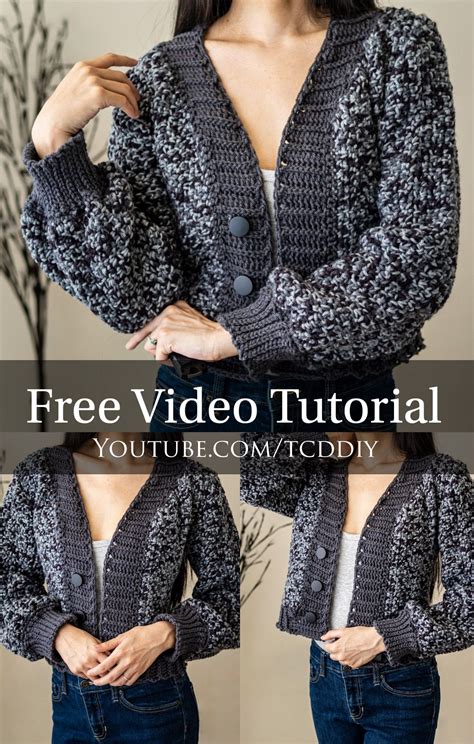 Crochet Balloon Sleeve Cardigan W Buttons Free Video Tutorial