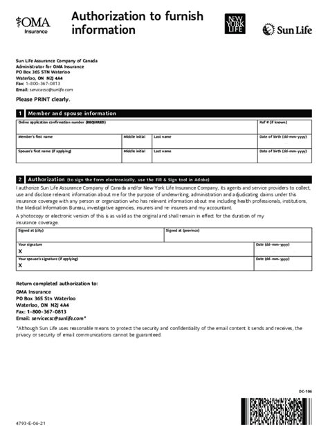 Sun Life Assurance Company Of Canada Administrator For OMA Fill Out