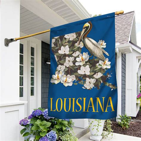 Louisiana Flag Brown Pelican With Magnolia Map BNN749F - Flagwix