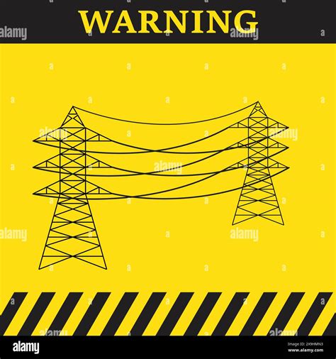 Warning Symbol On Yellow Background With Power Lines And Electric