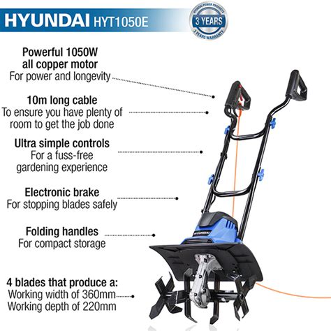 Hyundai Hyt E W Mm Electric Garden Tiller Cultivator