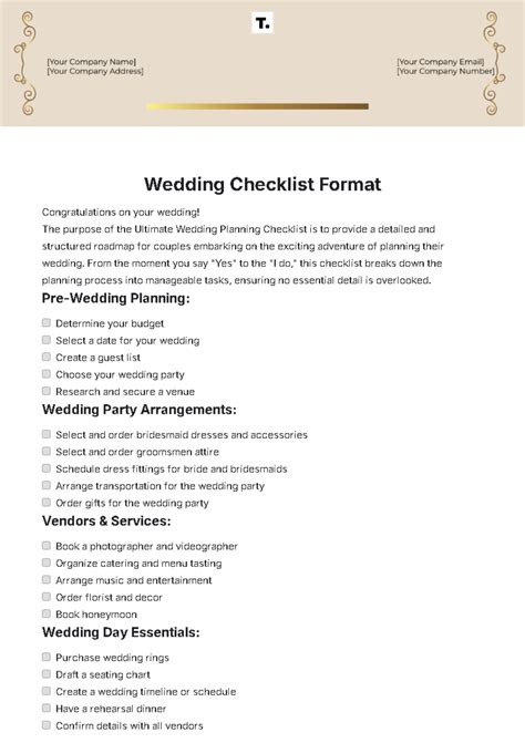 Free Wedding Checklist Templates Editable And Printable